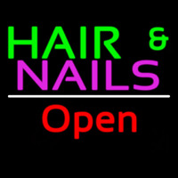 Hair And Nails Open White Line Neon Sign