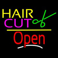 Hair Cut Logo Open Yellow Line Neon Sign