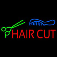 Hair Cut With Scissor And Comb Neon Sign
