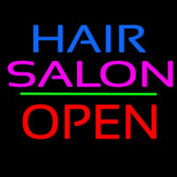 Hair Salon Block Open Green Line Neon Sign