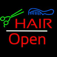 Hair Scissors Comb Open White Line Neon Sign