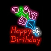 Happy Birthday with Flowers Neon Sign