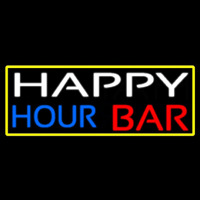 Happy Hour Bar With Yellow Border Neon Sign