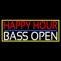 Happy Hour Bass Open With Yellow Border Neon Sign