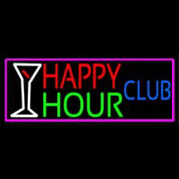 Happy Hour Club With Pink Border Neon Sign