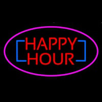 Happy Hour Oval Pink Neon Sign