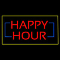 Happy Hour Rectangle Yellow Neon Sign