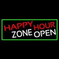 Happy Hour Zone Open With Green Border Neon Sign
