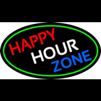Happy Hour Zone Oval With Green Border Neon Sign