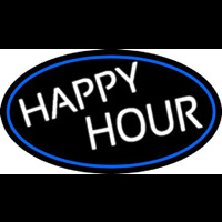 Happy Hours Oval With Blue Border Neon Sign