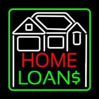 Home Loans With Home Logo And Green Border Neon Sign