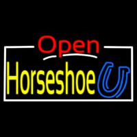 Horseshoe Open White Border Neon Sign