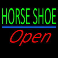 Horseshoe Open With Blue Line Neon Sign
