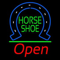 Horseshoe Open With Green Line Neon Sign