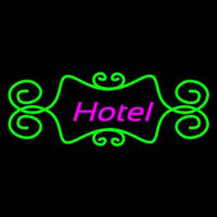 Hotel With Green Art Border Neon Sign
