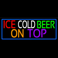 Ice Cold Beer On Top With Blue Border Neon Sign