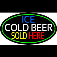 Ice Cold Beer Sold Here With Green Border Neon Sign