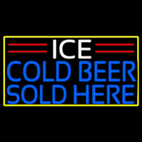 Ice Cold Beer Sold Here With Yellow Border Neon Sign