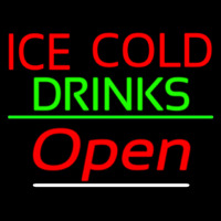 Ice Cold Drinks Red Open Neon Sign