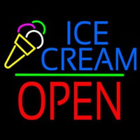 Ice Cream Logo Block Open Green Line Neon Sign