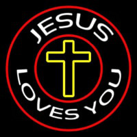 Jesus Loves You With Red Border Neon Sign