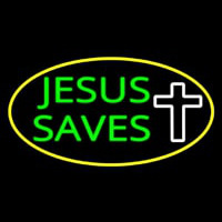 Jesus Saves White Cross With Border Neon Sign