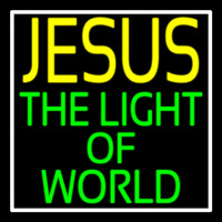 Jesus The Light Of World With Border Neon Sign
