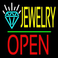 Jewelry Logo Block Open Green Line Neon Sign