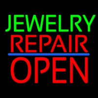 Jewelry Repair Block Open Blue Line Neon Sign