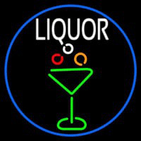 Liquor And Martini Glass Oval With Blue Border Neon Sign
