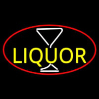 Liquor And Martini Glass Oval With Red Border Neon Sign