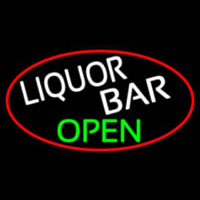 Liquor Bar Open Oval With Red Border Neon Sign