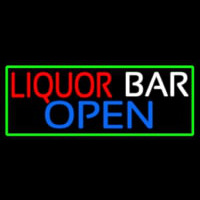 Liquor Bar Open With Green Border Neon Sign