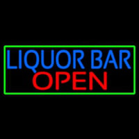 Liquor Bar Open With Green Border Neon Sign