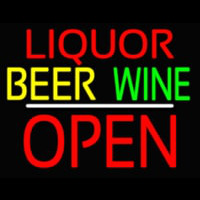 Liquor Beer Wine Block Open White Line Neon Sign