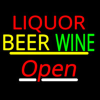 Liquor Beer Wine Open Yellow Line Neon Sign