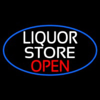 Liquor Store Open Oval With Blue Border Neon Sign