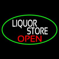 Liquor Store Open Oval With Green Border Neon Sign