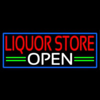 Liquor Store Open With Blue Border Neon Sign