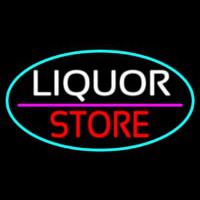 Liquor Store Oval With Turquoise Border Neon Sign