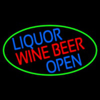 Liquor Wine Beer Open Oval With Green Border Neon Sign