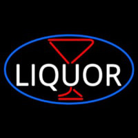 Liquor With Martini Glass Oval With Blue Border Neon Sign