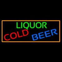 Liquors Cold Beer With Orange Border Neon Sign