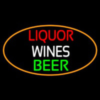 Liquors Wines Beer Oval With Orange Border Neon Sign