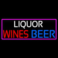 Liquors Wines Beer With Pink Border Neon Sign