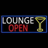 Lounge And Martini Glass Open With Blue Border Neon Sign