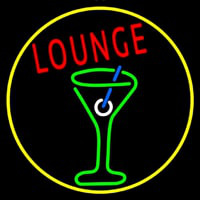 Lounge And Martini Glass Oval With Yellow Border Neon Sign