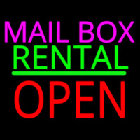 Mailbo  Rental Block Open Green Line Neon Sign