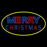 Merry Christmas Yellow Border Neon Sign