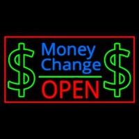 Money Change Dollar Logo Open Red Border Neon Sign